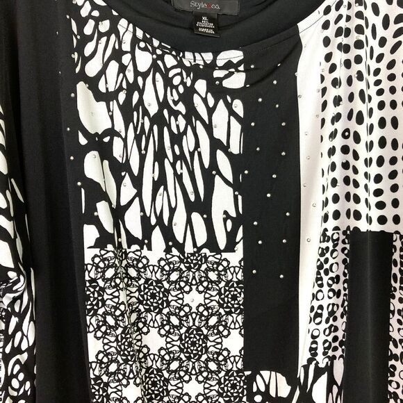 Style & Co Drop Waist Tunic Top Women's Size XL Abstract Print Studded Stretch - Picture 3 of 6